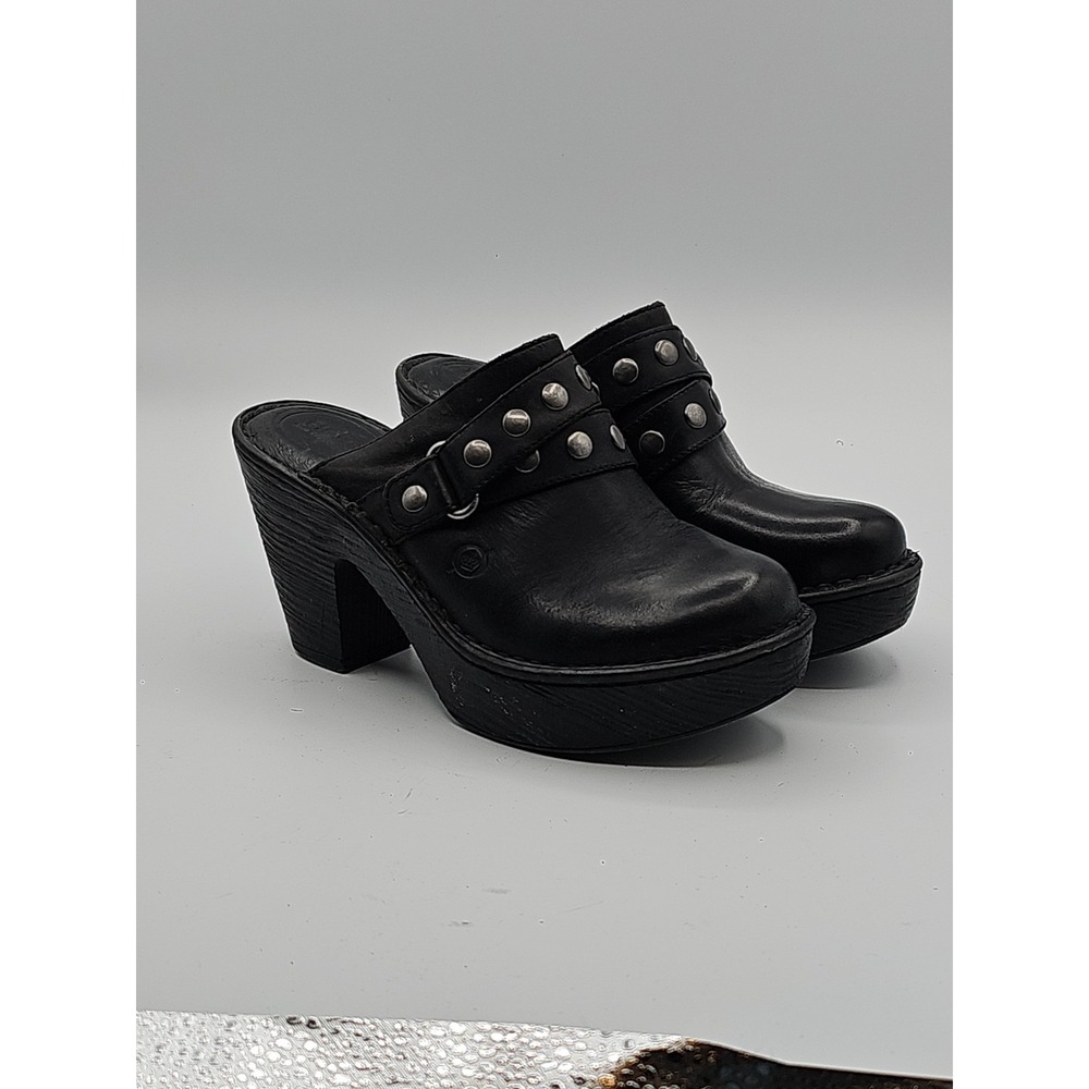 Børn Women's Black Leather Studded Clog Mules Slip On Comfort Shoes Size 6 M